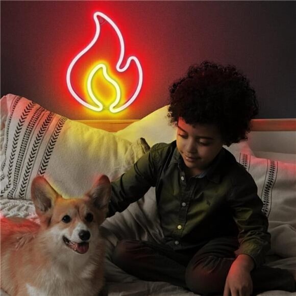 Flame Neon Sign Red and Yellow Flame Neon Light LED Living Room Bedroom NEW - Picture 5 of 7